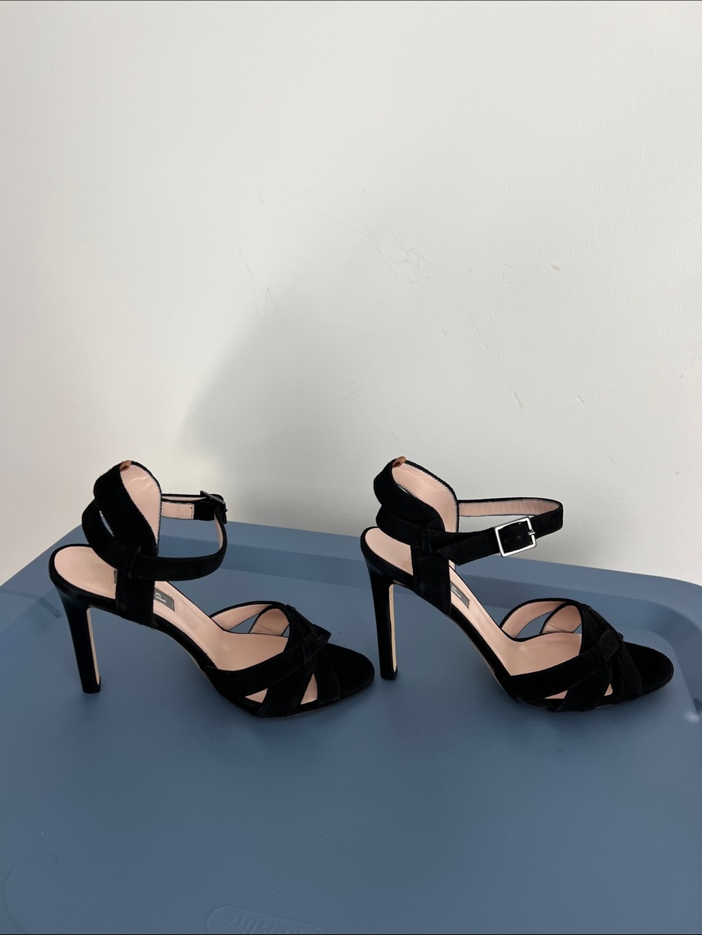 SJP sarah jessica parker cameron black suede open toe criss cross sandals heels - Picture 8 of 13